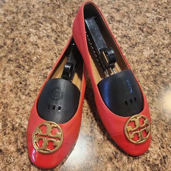TORY BURCH Rounded-Square-Toe Ballet Flats - Red/Orange - 6.5 - Picture 1 of 10